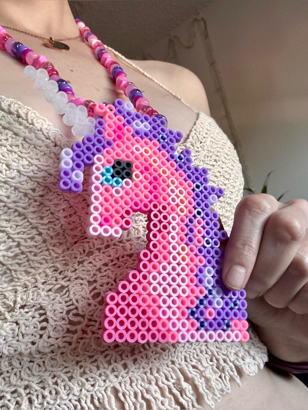 Pink Beaded Magic Unicorn Necklace – Whimsical Pendant Bead Necklace